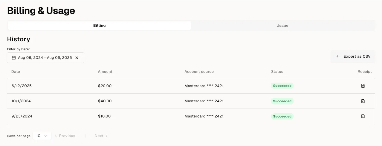 Billing &#x26; Usage