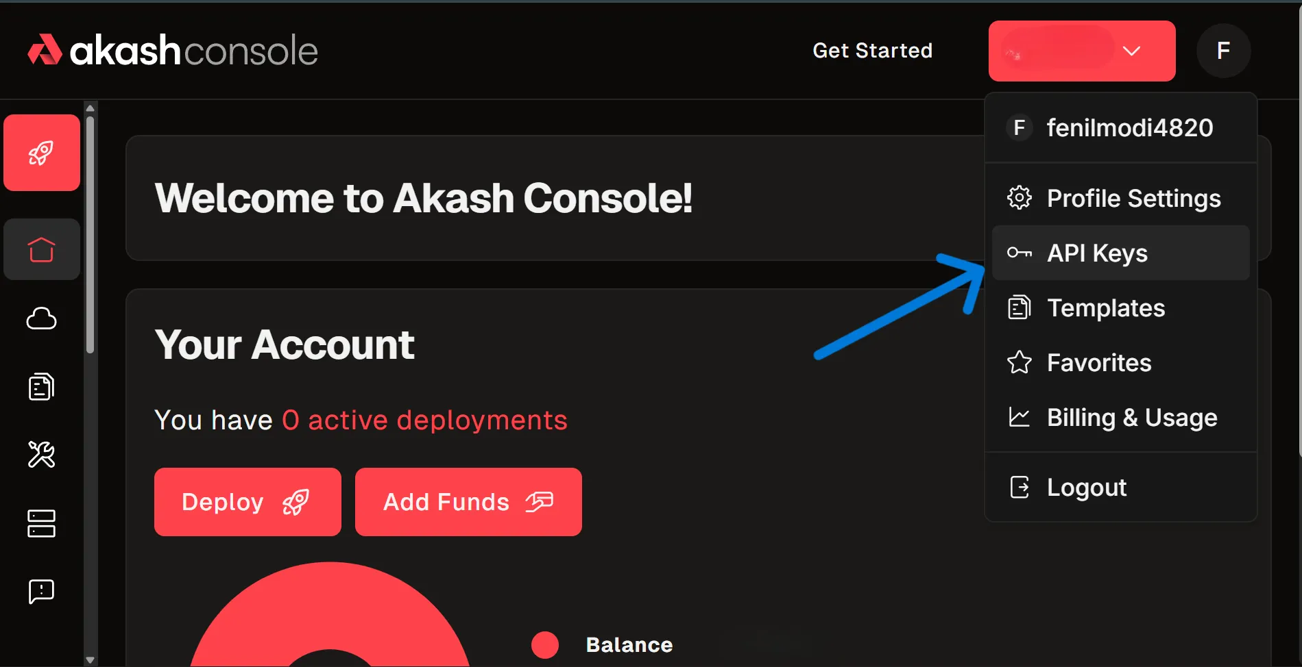 Console API Keys Menu